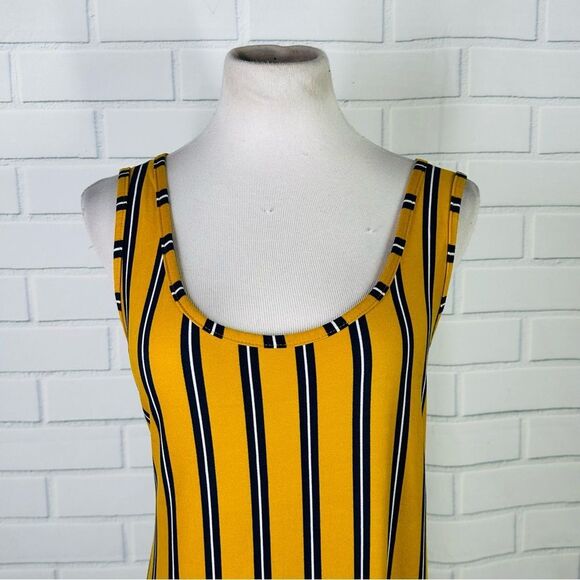 10/$25🦋 LOVE Mustard Yellow & Navy Blue Striped Sleeveless Maxi Dress - Size 1X - Picture 2 of 15